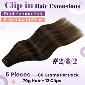 LaaVoo Clip in Hair Extensions Human Hair Balayage Dark Brown Mix Light Brown Real Hair Clip in Extensions Brown Balayage Clip in Extensions Human Hair Silky Straight 20 Inch 5pcs/80g