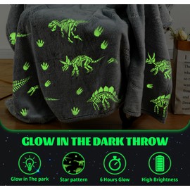 Glow in The Dark Blanket for Kids Dinosaur Blanket for Boys Fluorescent Toddler Blanket Dinosaur Toys for Boys Soft Fleece Blanket Throw Birthday Gifts (Dinosaur, 40"X60")