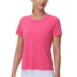 THE GYM PEOPLE Womens Short Sleeve Workout T-Shirts Stretchy Lightweight Crewneck Athletic Running Lounge Tee Tops Bright Pink