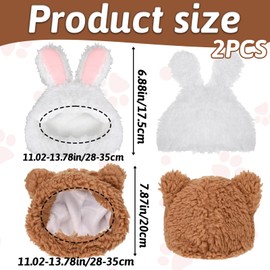 Cat Hat, 2 PCS Cat Costume Included Brown Bear and White Bunny Hat, Soft Comfortable Adjustable Dog Clothes for Kitten Puppy Dog, for Pet Owners