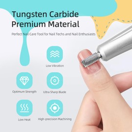 HYTOOS Professional Carbide Nail Drill Bits, 13mm Flat Barrel Dust Proof Nail Bit with R Cut, Right-handed 3/32" Carbide Drill Bits for Nails, Electric Manicure Drills Removal Gel, M