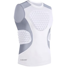 Cabasse Youth Padded Protective Shirt, Chest Rib Protector Heart Guard Sternum Shirt for Football Paintball Baseball (White/Grey, X-Large)