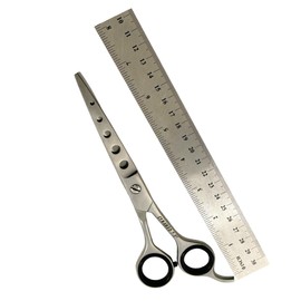 Premium Perforated Blades Salon Barber Scissors With Curved Finger Rest and Rubber Inner Rings - German Stainless Steel (Silver)