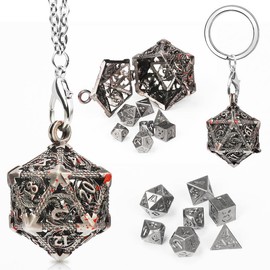 Mini DND Dice Metal 7 Set Mini Dice Necklace, D20 Necklace and Keychain Portable and Dragon Eye Bag for Dungeons & Dragons Dice - Color: bronze