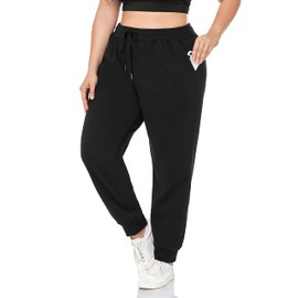 ZERDOCEAN Women's Plus Size Fleece Lined Sweatpants Relaxed Fit Workout Athletic Jogger Fleece Pants Black 4X