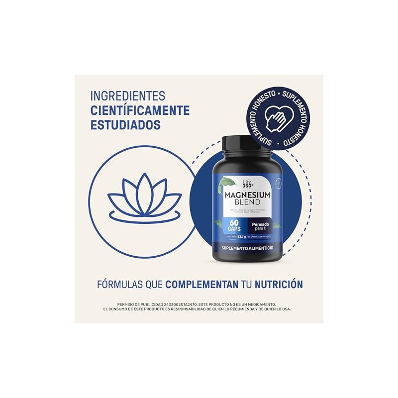 LIFE 360+ Magnesium Blend | Óxido, Glicinato, Gluconato y Citrato|