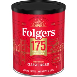 Folgers Classic Medium Roast Ground Coffee, 10.3 Oz 175th Anniversary Limited Edition Metal Can
