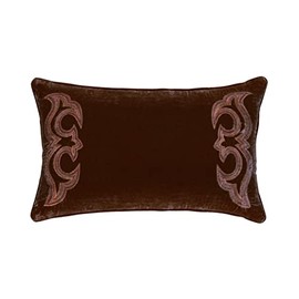 HiEnd Accents Stella Faux Silk Velvet Boot Stitch Lumbar Pillow, 14x24 inch, Copper Brown, Romantic Western Modern Traditional Style Luxury Bedding, Decorative Throw Pillow