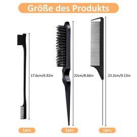 LBJFYHJN Pack of 3 Black Sleek Bun Brush, Edges Brush, Hair Comb for Hairdressers, Women and Children