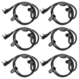 Retevis RT22 Walkie Talkie Auricular con Micrófono, para RT21 H-777 RT22S H-777S Compatible con Baofeng Walkie Talkie, 2 Pines Anticaída de un Solo Cable Earhook Headset (6 Unidades)