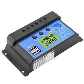 Tangxi Controlador de Carga Solar PWM 12V 24V - Controlador de Carga del Panel Solar Parámetro Ajustable Doble USB Pantalla LCD y configuración del Temporizador Horas de Encendido/Apagado(YJSS-20A)