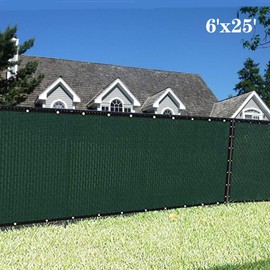 Sunnykud Fence Privacy Screen 6'x25' Heavy Duty Fencing Mesh Shade Net Cover for Outdoor Yard Garden - Dark Green