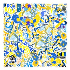 50 Pack Pcs Down Syndrome Awareness Ribbon Stickers for Water Bottles Waterproof Vinyl Laptop Luggage Inspirational Sticker Packs Teens Adults Girls Boys Aesthetic Small Decals