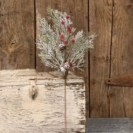Unbranded Snowy Cypress & Sugar Berry Pick / Spray 20" High - Christmas Winter Floral