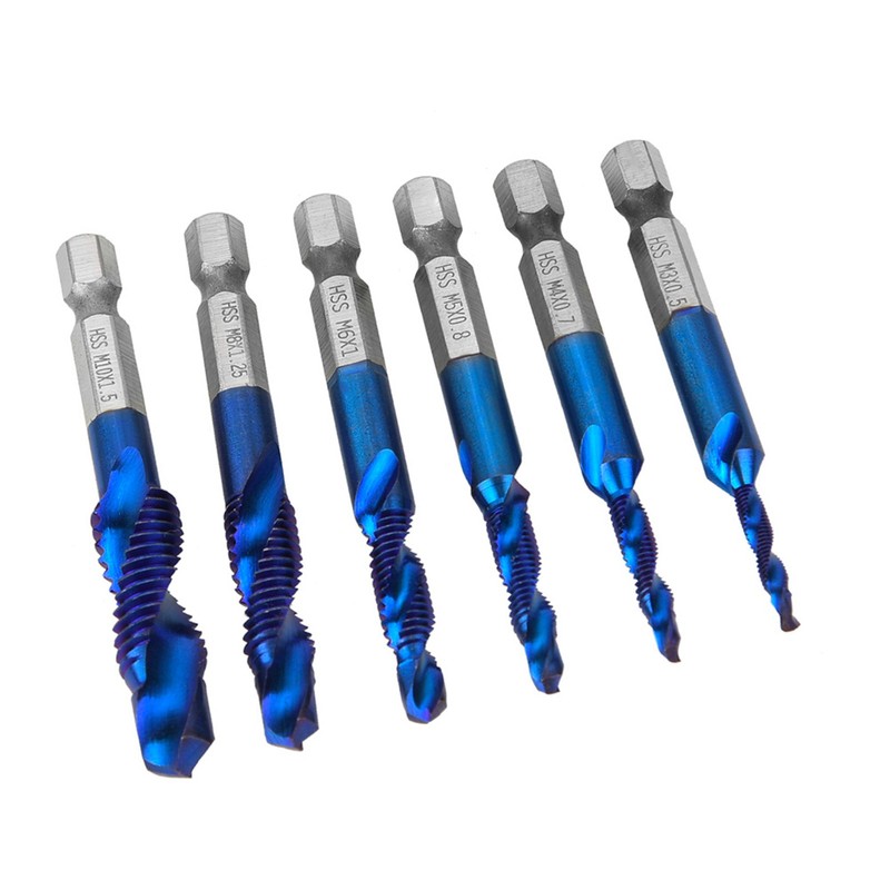 6PCS High Speed Steel 6.35mm Hex Shank Tap Drill Bit