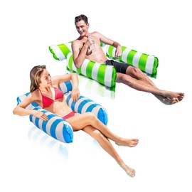 Pukitt 2 Pack Water Hammock, 4-in-1 Multi-Purpose Inflatable Pool Lounger Float with Bottom Mesh, Hammock, Portable Floating Chair Bed Travel, Swimming Hot Tub Toys, Light Blue and Green
