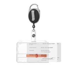 Karteo® ID Card Holder with Yo-Yo Black Incl. Clip And Carabiner Hook, Horizontal Card Holder For Two Cards, With Two Sliders, Made Of Polycarbonate, Can Be Used As Card Sleeves For ID Cards, Credit Cards
