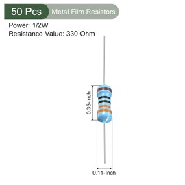 YOKIVE 50pcs Metal Film Resistors 330 Ohm Resistors 1/2W 1% Tolerance Lead for DIY Electronic Projects 5 Color Bands 9±1mm