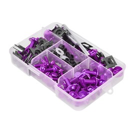 Motorcycle Fairing Bolt Kit, 177pcs M5 M6 Motorcycle Windscreen Screws, Aluminum Fasteners Fairing Bolts Nut Clips Kit, Mounting Kits Washers Nuts Screws Assortment for Sport Bikes (Purple)