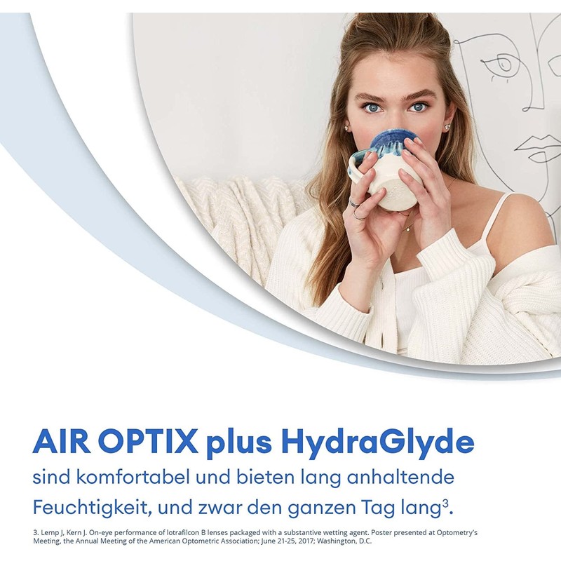 Air Optix plus HydraGlyde Monatslinsen weich, 6 Stück, BC 8.6