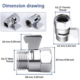 Carvedexquisitely Shower Head Brass shut off Valve,Water Flow Control Valve for shower head,Water Pressure Regulator G1/2，Chrome
