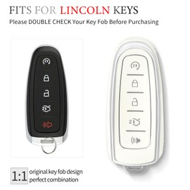 OFFCURVE Key Fob Cover for Lincoln, Full TPU Protective Car Key Case Holder for Lincoln Ford Explorer Escape Flex Edge Focus Taurus MKS MKT MKX 5-Button Keyless Entry Car Accessories, Silver White