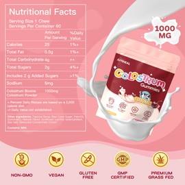 JUYIHEAL Colostrum Gummies, 1000 mg Grass Fed Colostrum Chews Colostrum Supplement for Gut Health, Hair Growth, Beauty, and Immune Support, Cherry Flavor 60 Servings