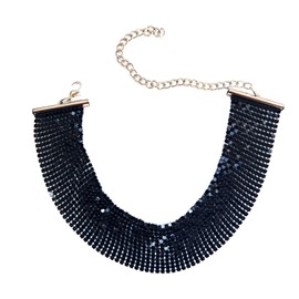 Dishowme Sequins Choker Necklace Wide Metal Sequins Collar Hip-Hop Punk Necklace Jewelry for Women Girls (Black)