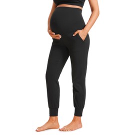 CRZ YOGA Womens Butterluxe Maternity Joggers with Pockets 27" - Workout Activewear Yoga Pregnancy Pants Buttery Soft Black Small