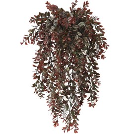 Artificial Hanging Ivy, Fake Reddish Brown Leaves Vines Plastic Plants Greenery UV Resistant Plant for Indoor Outdoor Garden Office Bathroom Decor Wedding Party Baskets DIY Decoration Red 2 Pack