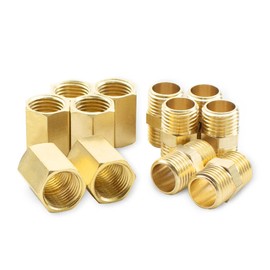 Bwintech Pack of 12 3/8 inch to 3/8 inch internal and external thread BSP thread brass hexagonal nipple and hexagonal coupling connector for converting pipe connections