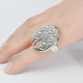 Silver Metal Mini Manicure Palette, Paint Palette Finger Rings, Wearable Metal Nail Art Polish Holder Palette Finger Ring, Gel Polish Mixing Tray Nail Art Tools Makeup Palettes