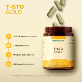 VitalBotanics T-STO GOLD 120 capsulas de 500 mg | Testo Gold a base de Moringa, Zinc, Vitamina D, Guaraná, Potasio, L-Arginina y L-Taurina | Suplement