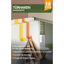 4smile Door Hooks for Hanging Inside, Set of 10, Colourful, Stainless Steel Clothes Hooks, Door Inside, Folding Doors, Door Hooks Back, Solid Door Coat Rack Inside, Towel Holder Door Inside