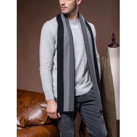 WANYING Winter Autumn Men's Knitted Scarf 6% Wool Knitted Scarf Casual Business Gentleman - 180 x 30 cm Striped, A01 - Striped Black Grey
