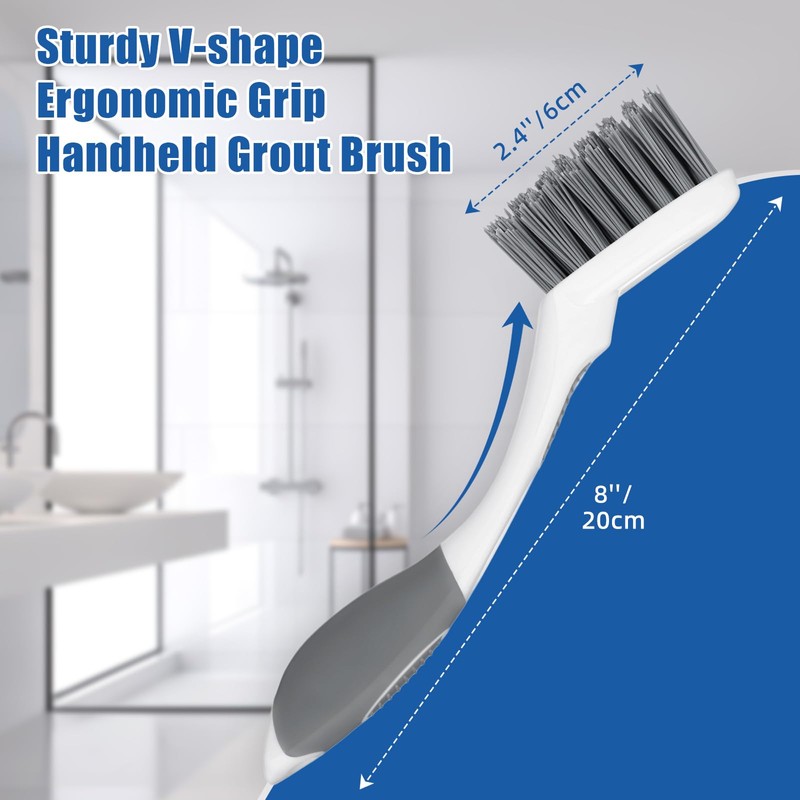 Qaestfy Grout Brush with Long Handle for Cleaning, Stiff Bristles