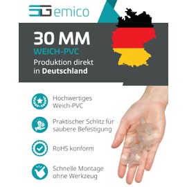 EMICO Suction Cup Diameter 30 mm with Slot - Pack of 10 Natural (Clear) - Suction Cups Made of Durable Soft PVC - Residue-Free & Reusable - Ideal for Fairy Lights, Cables & Decoration