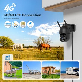 ctronics 3G/4G LTE Cellular Security Camera Outdoor, No WiFi Surveillance Camera with Sim Card, PTZ IP CCTV Camera with Smart Detection, Auto Tracking, Color Night Vision, Two-way Audio, IP66, Black