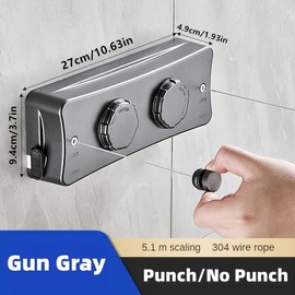 1Pc Adjustable Double Line Telescope Clothesline, 304 Stainless Steel, Indoor Indoor Reel Drying Rope, Saving Apartment Balcony Space, Towel Blanket Clip, Anti-Rust ABS Shell - Color: Gun Gray