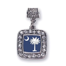 Inspired Silver - South Carolina Flag - Silver Memory Charm for Women - Square Charm Jewelry Gift with Cubic Zirconia - Women's Charm for Bracelets