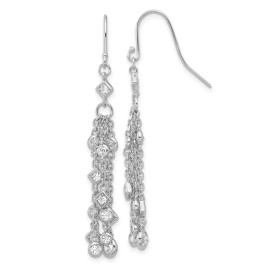 Unbranded 57.3mm Sterling Silver Rhodium-plated Polished Multi Chain & CZ Dangle Earrings