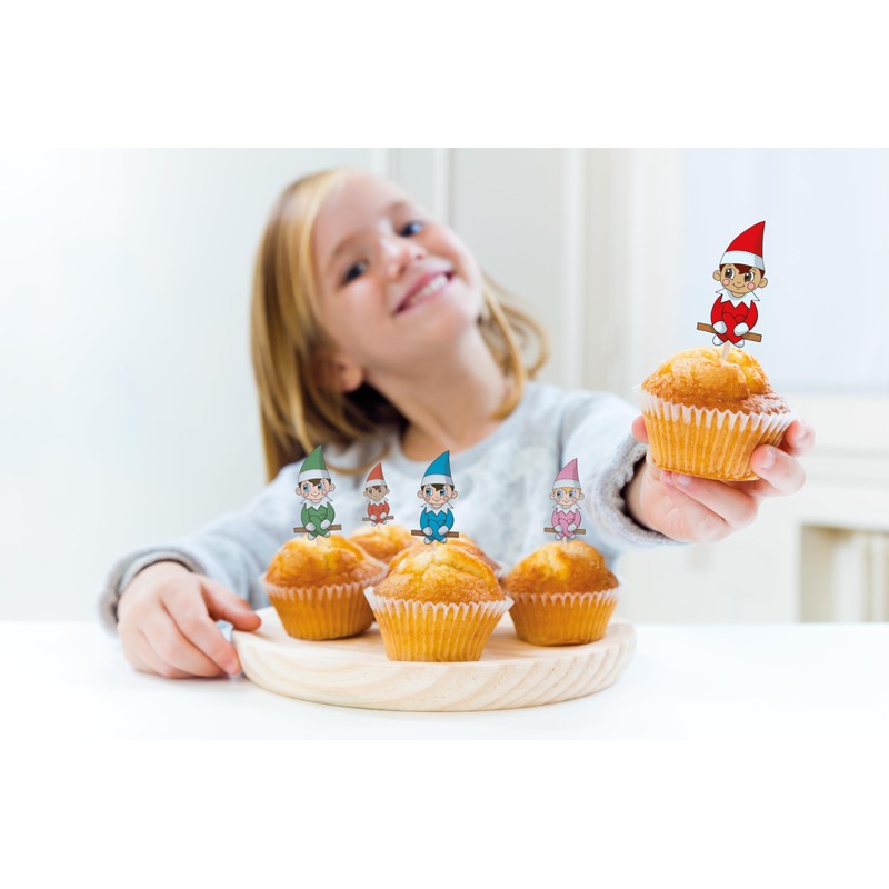 AK Giftshop Christmas Elf Mix Cupcake Toppers Party Food Decorations