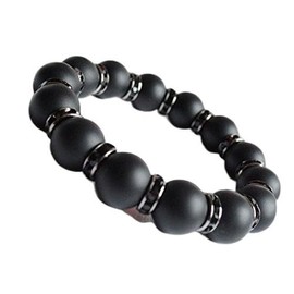 Blessing M'style Men's Natural Stone Bracelet, Matte Onyx 0.6 inch (14 mm), Power Stone Bracelet, Matte Black, Frosted Onyx, Black Rondell, Mala Beads, Includes Original Drawstring Bag, Gemstone, onyx