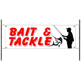 Bait & Tackle Fishing Lake Beach Fisherman Shop Unique Novelty Outdoor Christmas Decorations Vinyl Banner Sign with H Stake 24" x 72"