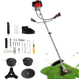 58CC Weed Eater Gas Powered, 2-Cycle Brush Cutter, 4 in 1 Gas Powered Weed Wacker, 18.5" Cutting Path Straight Shaft Cordless String Trimmer with 4 Detachable Heads for Lawn/Garden Care (Red)
