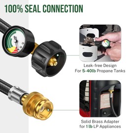 Alloxity 8FT Propane Hose Adapter 1lb to 20lb with Gauge, Propane Tank Adapter Hose 20 lb to 1 lb, Propane Tank Hose, Propane Grill Hose Fit for Mr Buddy Heater, Weber Q Grill, Coleman Camping Stove