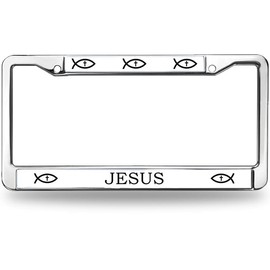 Jesus Fish Faith License Plate Frame Christian Faith Gift License Plate Frame Cross and Fish Scratch-Resistant License Plate Frame with Chrome Mounting Set