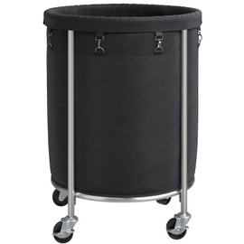 ELYKEN Laundry Hamper on Wheels, 23.6" Diameter 170L Large Capacity Laundry Basket with Removable Liner Bag, Easy Rolling Clothes Cart with 4 Casters and 2 Brakes, Sturdy Metal Frame, Black