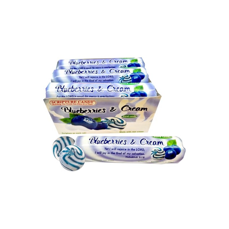 Scripture Candy, Blueberries & Cream Hard Candy Rolls, 9 Count
