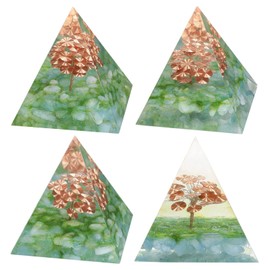 Nupuyai Healing Stone Crystal Pyramid Positive Energy Tree of Life Pyramid Feng Shui Decoration with Copper Wire Tree and Aquamarine Tumbled Stones for Reiki Healing and Yoga Meditation